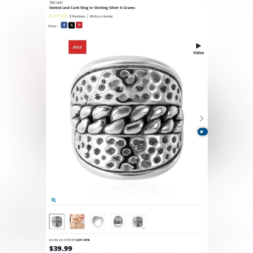 Dotted and Curb Ring in Sterling Silver 6 Grams